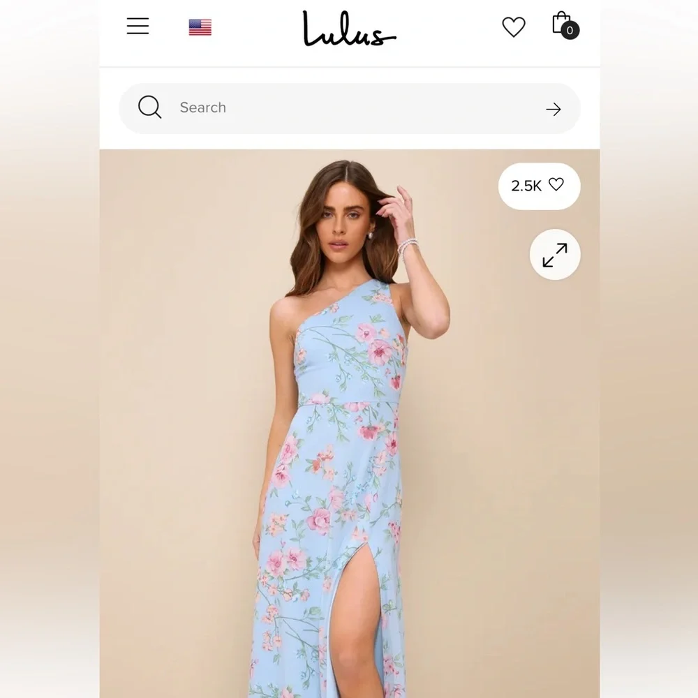 Lulus Elegant Admiration Light Blue Floral One-Shoulder Maxi Dress - Picture 1 of 6